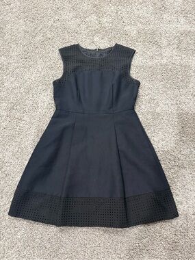 🆕 J Crew Silk Blend Sleeveless A-Line Dress with Perforated Trim - black, 8